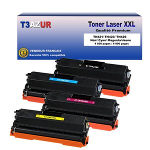 4 Toners compatibles avec Brother TN421  TN423  TN426 (Noir+Couleur) - T3AZUR