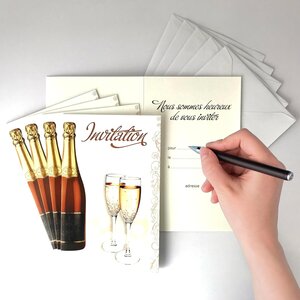 Lot 5 cartes "invitation" champagne bulles avec 5 enveloppes blanches 9x14cm