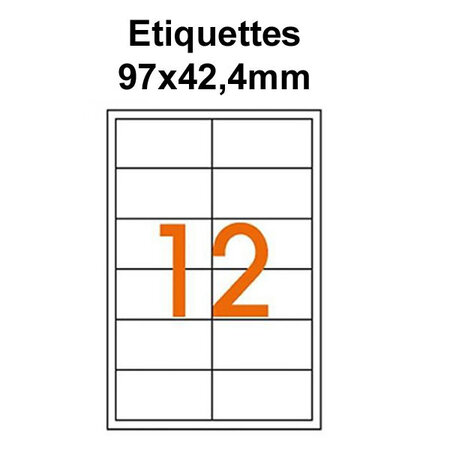 Étiquettes adhésives  97x42 4mm  (12étiquettes/feuille) - blanc - 20 feuilles -t3azur