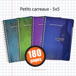 Carnet répertoire spirale 148x210 petits carreaux 5x5 100p calligraphe