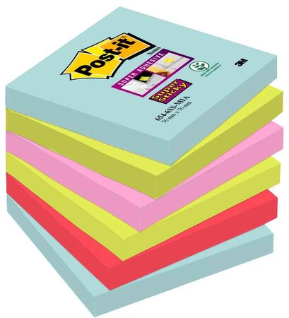 pack de 6 blocs 90 notes adhésifs Super Sticky Notes 76x76 mm Collection Miami POST-IT