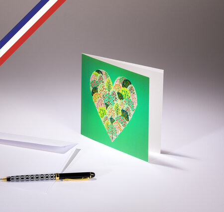 Carte double all you need is love créée et imprimée en france sur papier certifié pefc - cœur arbres