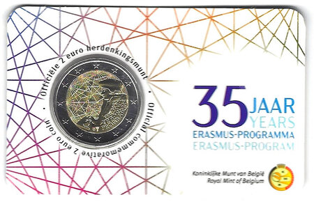 Monnaie 2 euros coincard bu belgique erasmus 2022 - version flamande