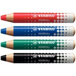 Étui de 4 crayons de couleur STABILO Markdry assortis + 1 chiffonnette + 1 taille-crayons