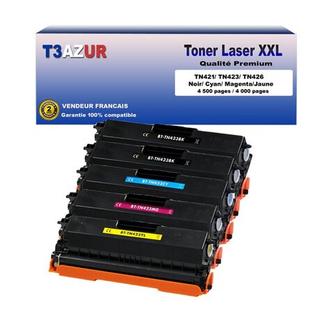 5 Toners compatibles avec Brother TN421  TN423 pour Brother MFC-L8690CDW  MFC-L8900CDW (Noir+Couleur) - T3AZUR