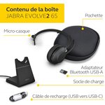 Jabra evolve2 65 casque pc sans fil avec station de charge - casque mono ecouteur certifié microsoft teams avec batterie longue