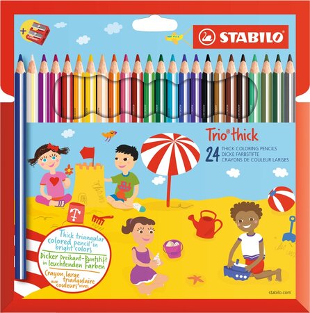 Etui de 24 crayons de couleur trio triangulaire large avec taille-crayon assorties stabilo