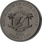 TIGER Big Five Asia Edition Noire 5 Oz Silver Coin 5000 Francs Ivory Coast 2021